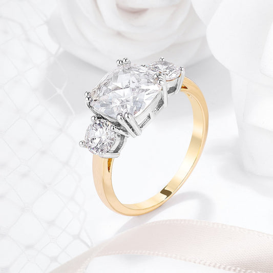 Addy Cushion Three Stone Gold Engagement Ring | 3.75ct | Cubic Zirconia