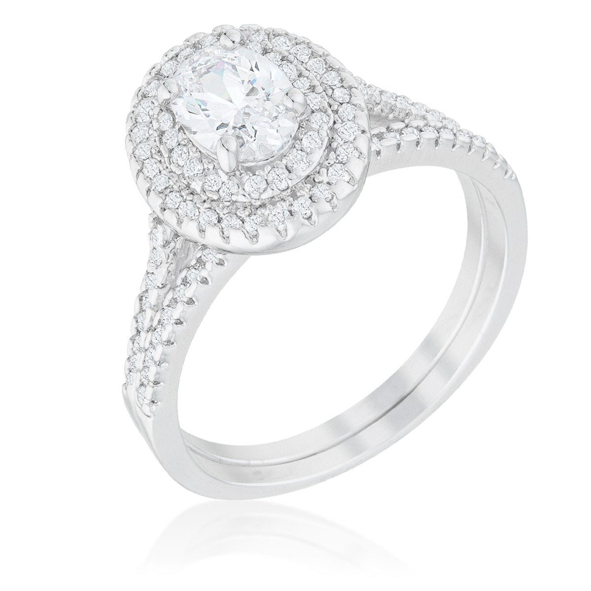 Kehira 1ct Oval CZ Halo Solitaire Engagement Ring Set | 2.3ct