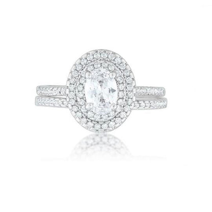 Kehira 1ct Oval CZ Halo Solitaire Engagement Ring Set | 2.3ct