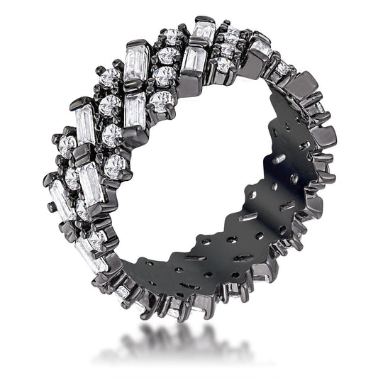 Meena Baguette CZ Hematite Eternity Ring | 2.2ct