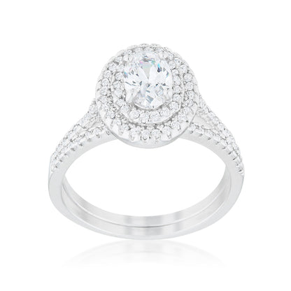 Kehira 1ct Oval CZ Halo Solitaire Engagement Ring Set | 2.3ct