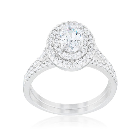 Kehira 1ct Oval CZ Halo Solitaire Engagement Ring Set | 2.3ct