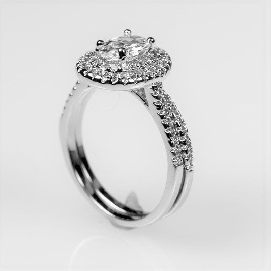 Kehira 1ct Oval CZ Halo Solitaire Engagement Ring Set | 2.3ct