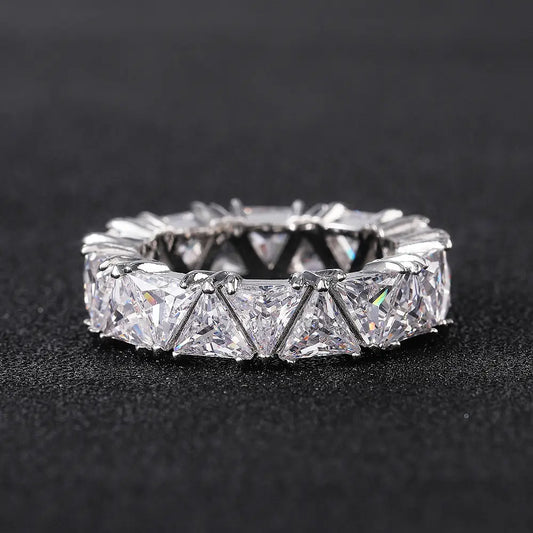 Fretila Trillant Triangle CZ Eternity Stackable Ring | 6ct | Sterling Silver