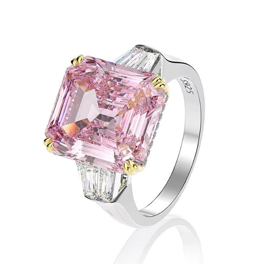 Genevieve 16x14mm Pink Emerald CZ Engagement Ring | 17ct | 925 Sterling Silver