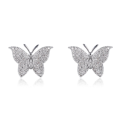 Amber Pave CZ Butterfly Stud Earrings