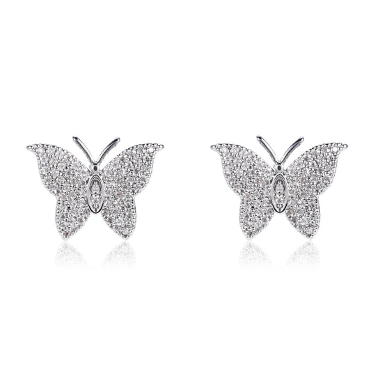 Amber Pave CZ Butterfly Stud Earrings