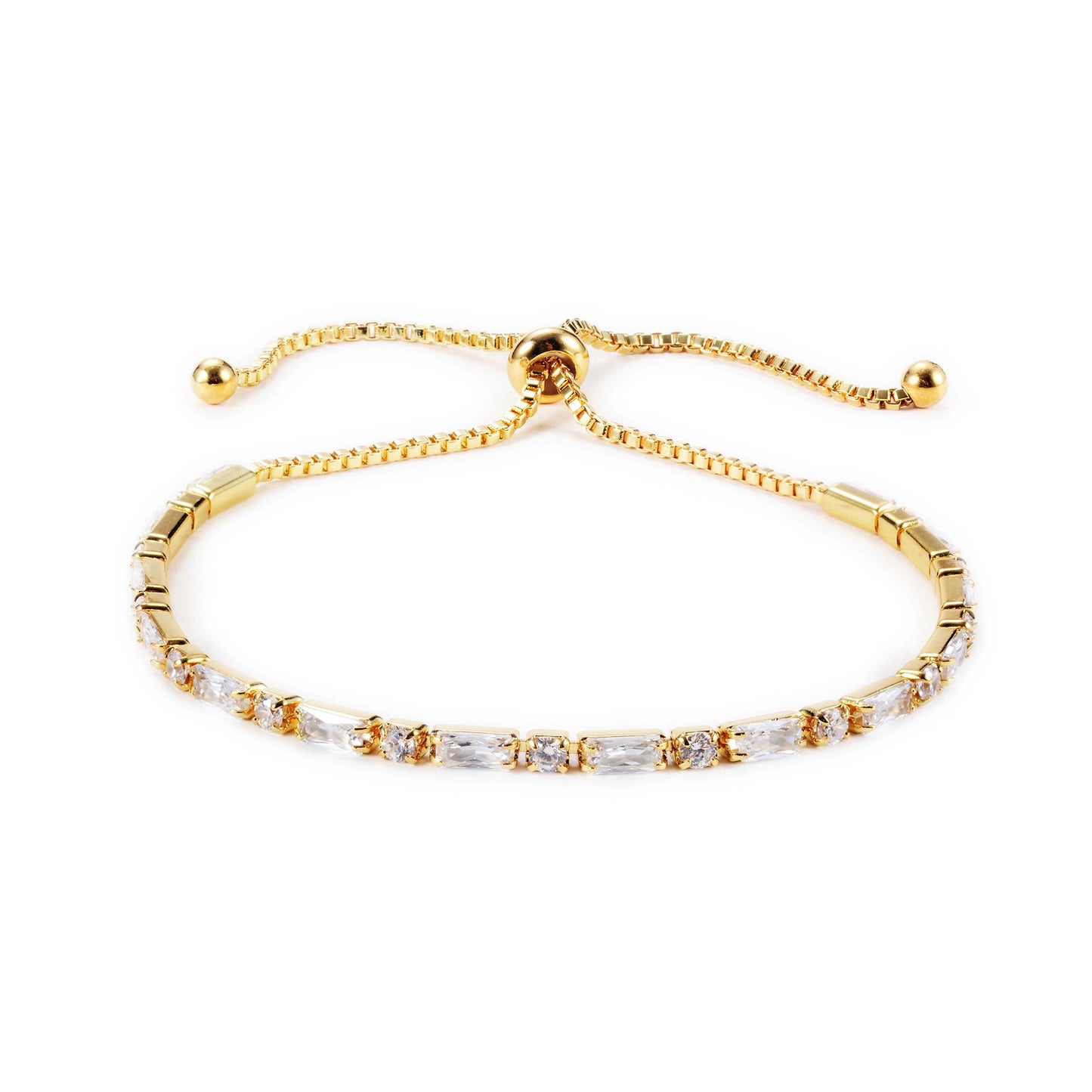 Ivy Radiant & Round CZ Gold Tennis Bolo Bracelet