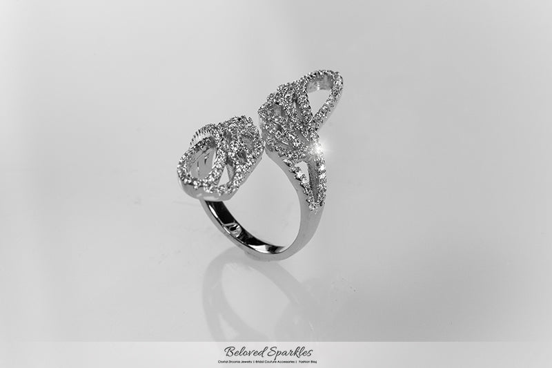 Rinada Micro Pave Angel  Wings 4 Carat Fashion Ring | 1.5ct | Cubic Zirconia | Silver