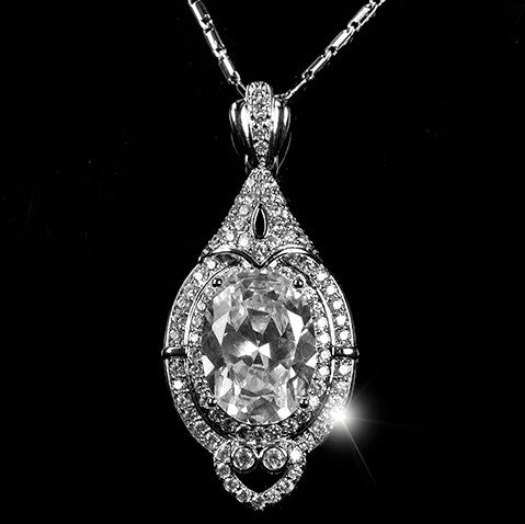 Adela Vintage Art Deco Oval CZ Pendant Necklace | 16ct