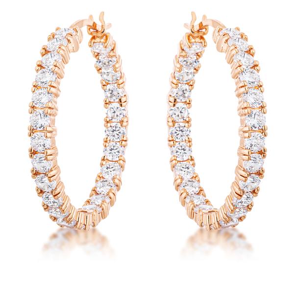 Abella Round CZ Eternity Rose Gold Hoop Earrings | 1.5 in