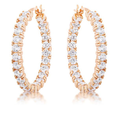 Abella Round CZ Eternity Rose Gold Hoop Earrings | 1.5 in