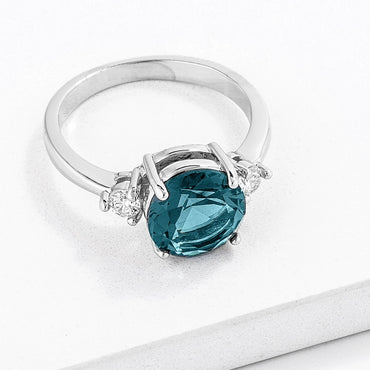 Abigail 9mm Round Blue Green CZ Three Stone Ring | 3ct