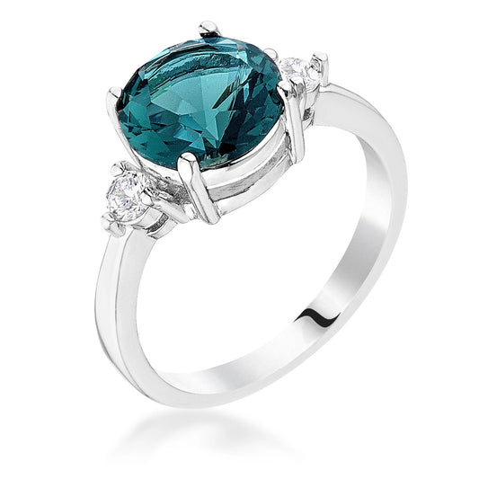 Abigail 9mm Round Blue Green CZ Three Stone Ring | 3ct