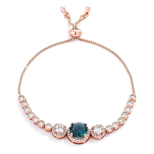 Abigail 9mm Blue Green CZ Rose Gold Bolo Slider Bracelet