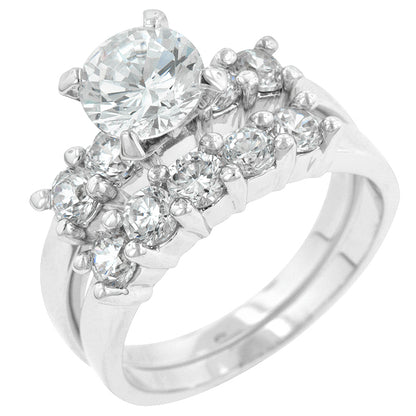 Alexis 7.5mm Round CZ Engagement Ring Set | 1.8ct | 3.7ct