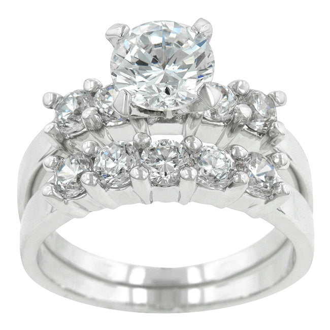 Alexis 7.5mm Round CZ Engagement Ring Set | 1.8ct | 3.7ct