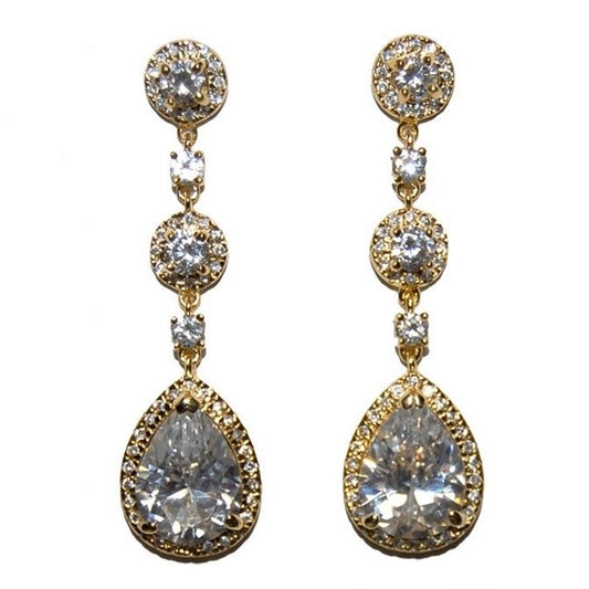 Amberly Pear CZ Linear Chandelier Earrings | 2.24in