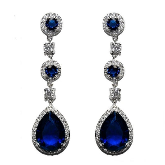 Amberly Sapphire Dangle Chandelier Earrings | 57mm