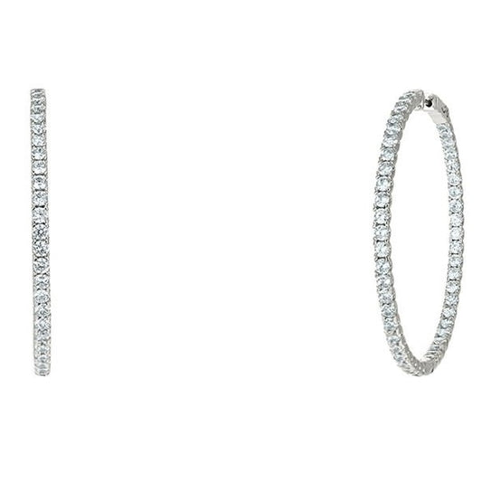 Anna Inside Outside CZ Silver Hoop Earrings | 2in