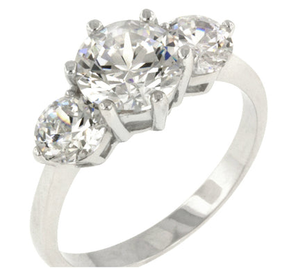 Alpha Round Three Stone CZ Engagement Ring | 2ct | 3ct | Sterling Silver