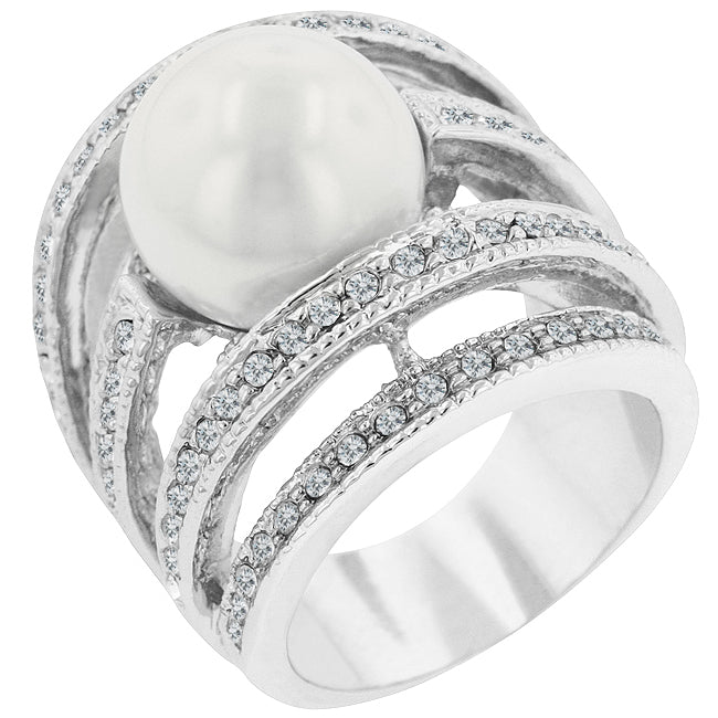 Ayala 12mm White Pearl CZ Band Cocktail Ring