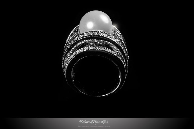 Ayala 12mm White Pearl CZ Band Cocktail Ring