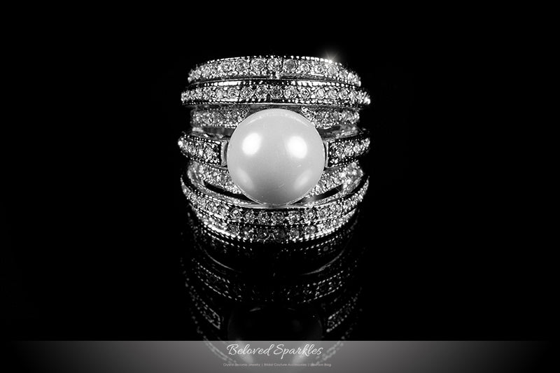 Ayala 12mm White Pearl CZ Band Cocktail Ring