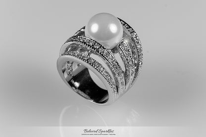 Ayala 12mm White Pearl CZ Band Cocktail Ring