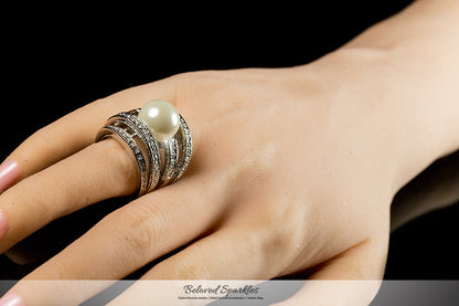 Ayala 12mm White Pearl CZ Band Cocktail Ring