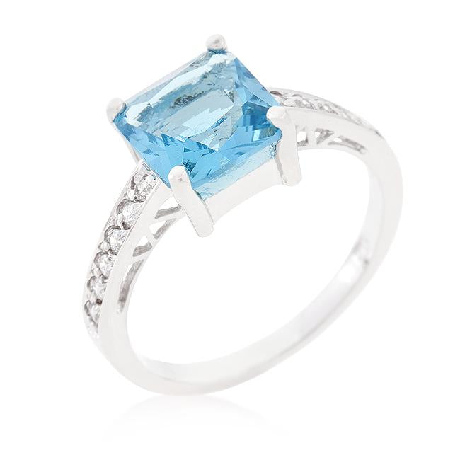 Barrie 8mm Aqua Blue Princess Solitaire Ring | 3ct