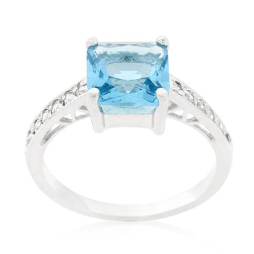 Barrie 8mm Aqua Blue Princess Solitaire Ring | 3ct