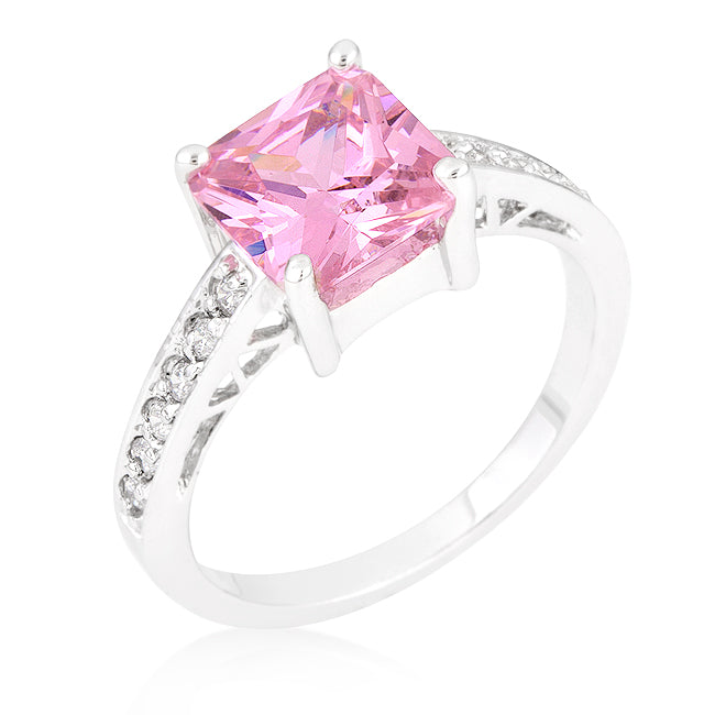 Barrie 8mm Pink Princess CZ Engagement Ring | 3ct | Sterling Silver