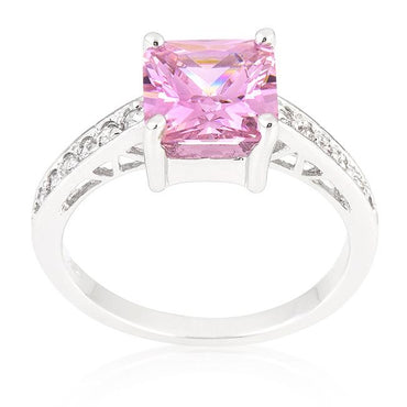 Barrie 8mm Pink Princess CZ Engagement Ring | 3ct | Sterling Silver