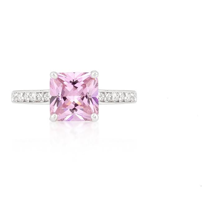 Barrie 8mm Pink Princess CZ Engagement Ring | 3ct | Sterling Silver