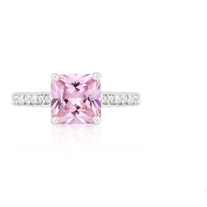 Barrie 8mm Pink Princess CZ Engagement Ring | 3ct | Sterling Silver