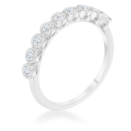 Bea Round CZ Bezel Silver Band Ring