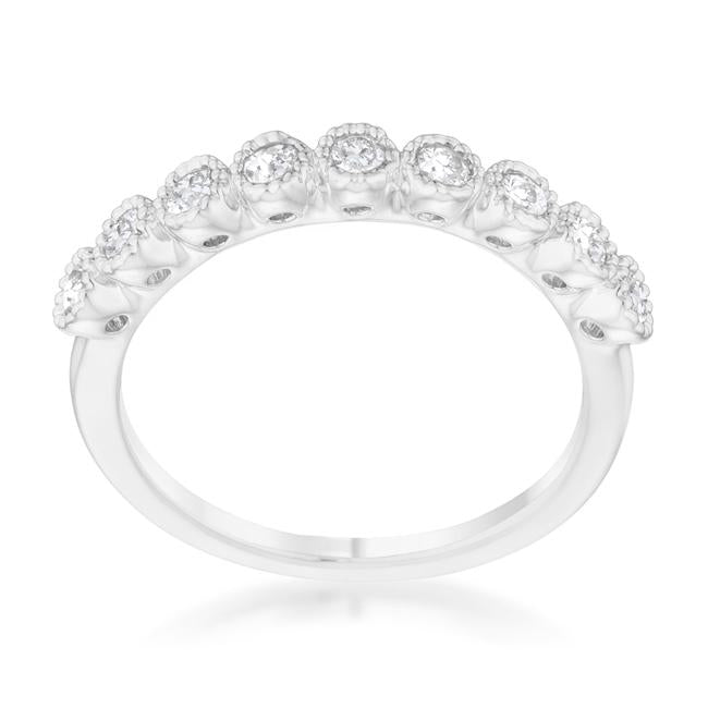 Bea Round CZ Bezel Silver Band Ring