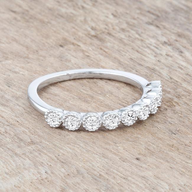 Bea Round CZ Bezel Silver Band Ring