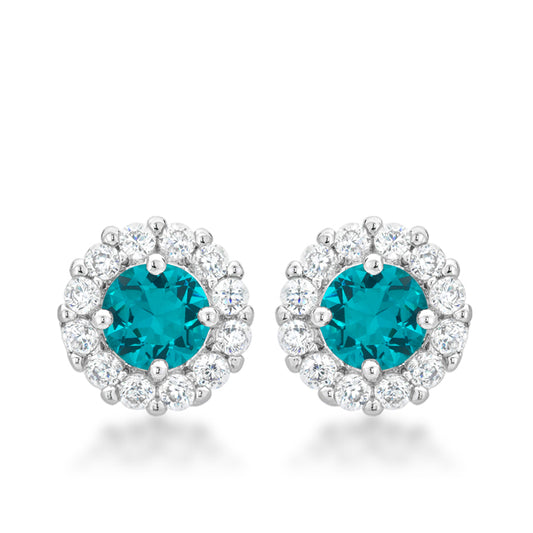 Belle Aqua Blue Halo Stud Earrings | 2ct