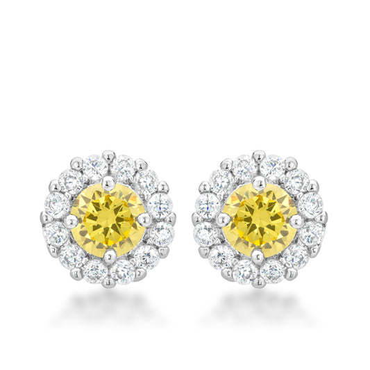 Belle Canary Yellow Halo Stud Earrings | 2ct