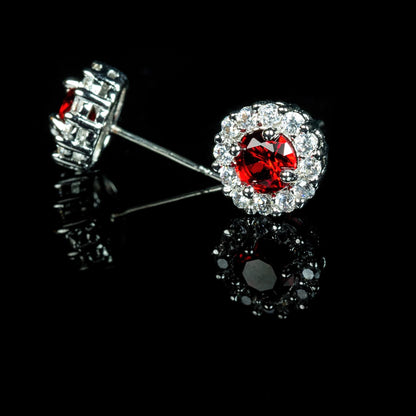 Belle Ruby Red Halo Stud Earrings | 2ct