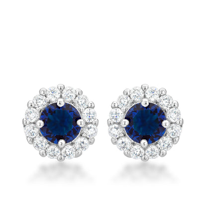 Belle Sapphire Blue Halo Stud Earrings | 2ct