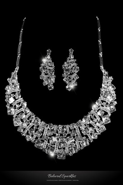 Daja Art Deco Cube Confetti Cluster Bib Necklace Set | Crystal - Beloved Sparkles