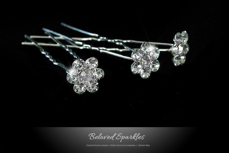 Stella-1 Clear Diamond Flower Hair Stick Pin | Rhinestone - Beloved Sparkles
