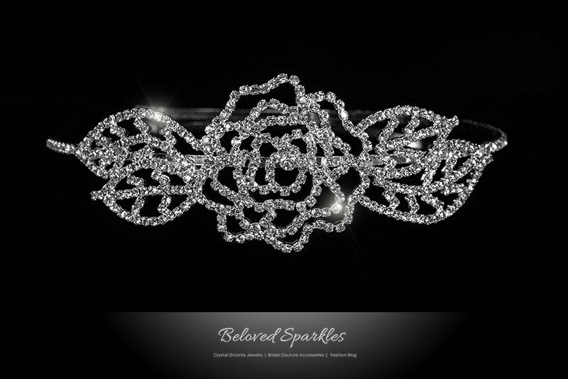 Lorel Large Rose Rhinestone Silver Headband | Rhinestone - Beloved Sparkles
 - 1