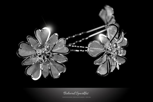 Orlina Large Mesh Flower Hair Stick Pin | Rhinestone - Beloved Sparkles
 - 1