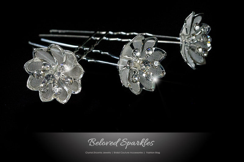 Madison Mesh Flower Hair Pin | Rhinestone - Beloved Sparkles
 - 1