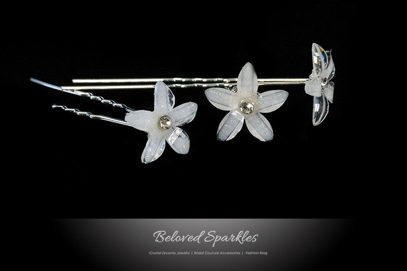 Viva White Flower Hair Stick Pin | Rhinestone - Beloved Sparkles
