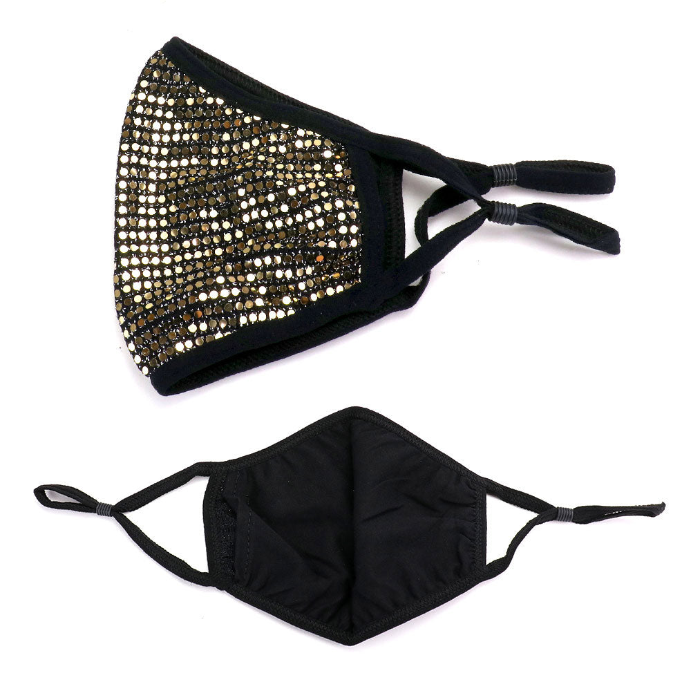 Brina Gold Sequin Black Face Mask